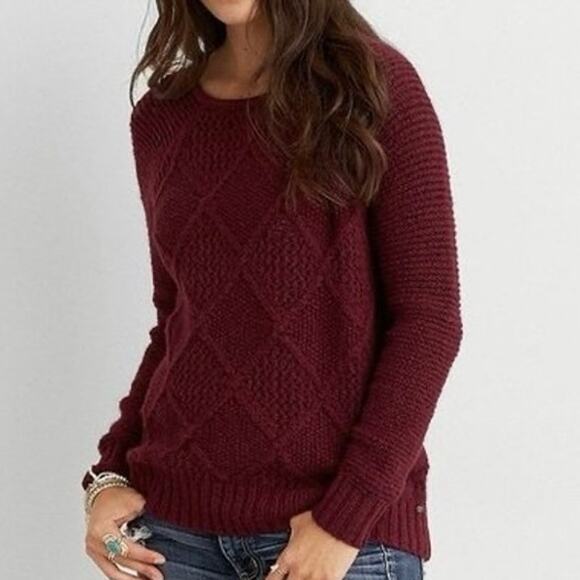 American Eagle Dark Red argyle style sweater Size Large - Picture 1 of 7